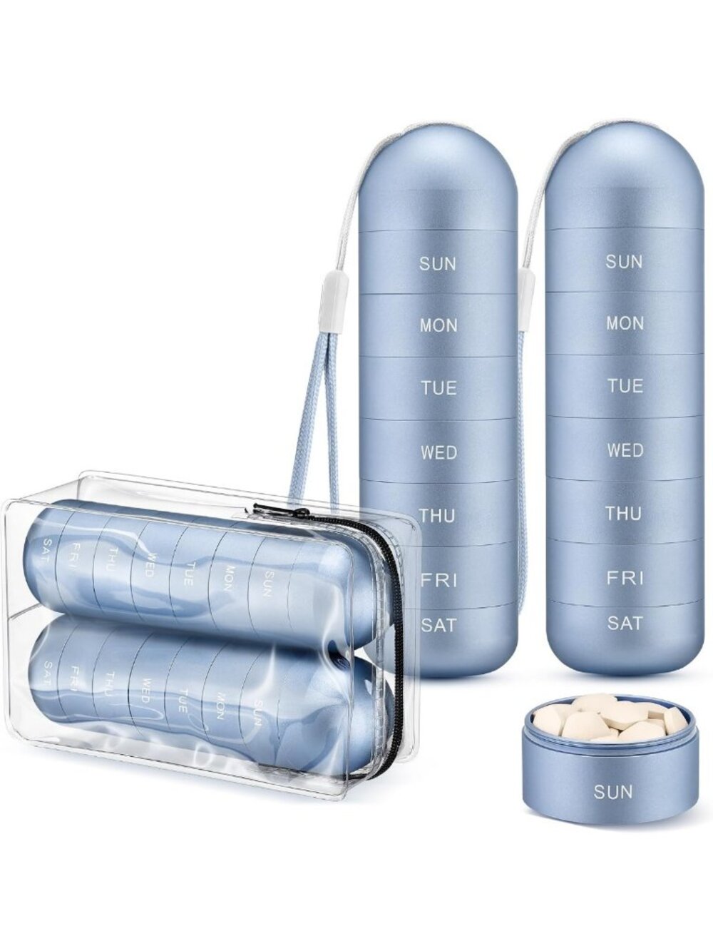 2 Pack Portable Waterproof Pill Organizer - Large Aluminum Weekly Case for